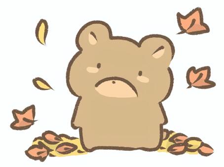 秋だねクマさん 秋,落ち葉,枯葉,紅葉,くま,テディベアのイラスト素材