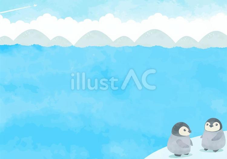 ペンギン達と海の風景イラスト 夏,海,背景のイラスト素材