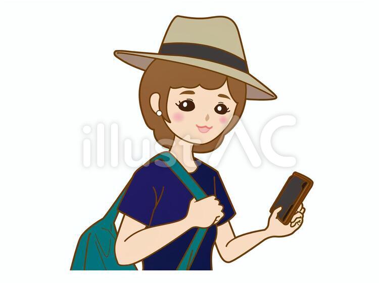 スマホをもつ女の子の上半身 人,人間,人物のイラスト素材