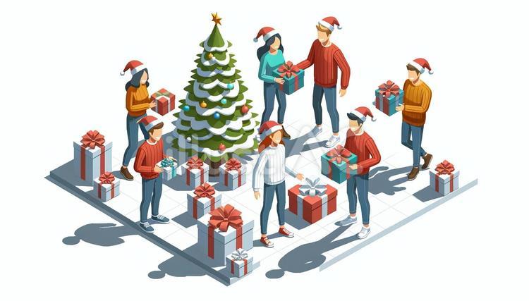 クリスマスを楽しむ友人・仲間 クリスマス,イブ,パーティーのイラスト素材