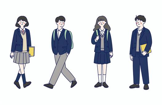 冬服制服の学生男女セット 学生,高校生,中学生,制服,長袖,通学,登校,学校,青春,女性のイラスト素材