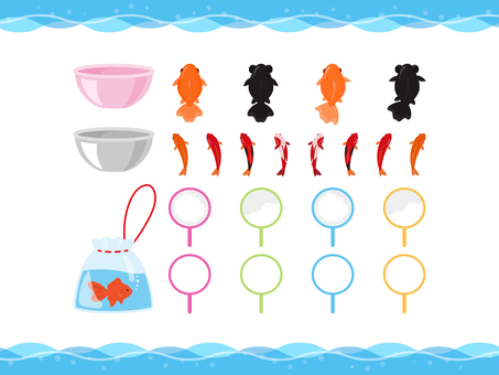 Illustration, goldfish scooping, goldfish, ryukyu, 