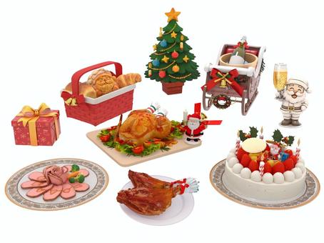 クリスマスパーティー料理のチキンとケーキ クリスマス,サンタクロース,チキン,ワイン,ケーキ,プレゼント,ツリーのイラスト素材