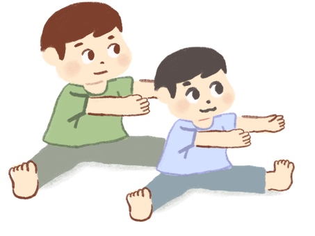 ストレッチをする親子(パパと息子) ストレッチ,体操,柔軟,運動,親子,パパ,父,子ども,父親,家族のイラスト素材