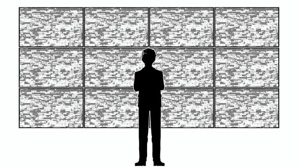 監視システムを見つめる男の後ろ姿 監視,システム,モニター,セキュリティ,監視社会,情報管理,支配,陰謀,後ろ姿,ビジネスマンのイラスト素材