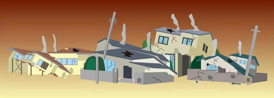 地震倒壊　 地震,倒壊,被害,災害,一軒家,住宅,建物,風景,リアルのイラスト素材
