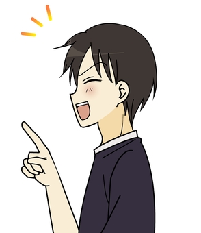指をさしながら笑う男性　横顔 人物,笑顔,男性,横顔,楽しい,指さし,茶髪,萌え系,可愛い,若いのイラスト素材