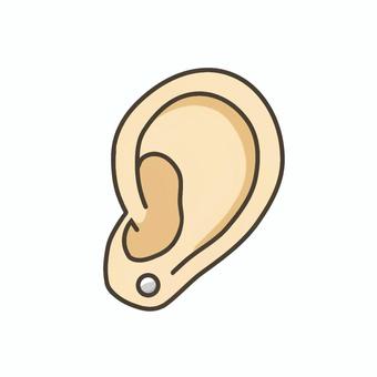 耳（ピアスあり） 耳,体,ピアス,イヤリング,耳たぶ,シンプル,単品,透過,手書き,イラストのイラスト素材