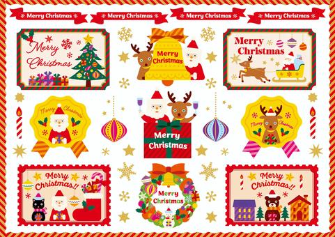かわいいクリスマスセット03 クリスマス,サンタ,トナカイ,くま,ねこ,クリスマスリース,クリスマスツリー,ツリー,サンタクロース,メリークリスマスのイラスト素材