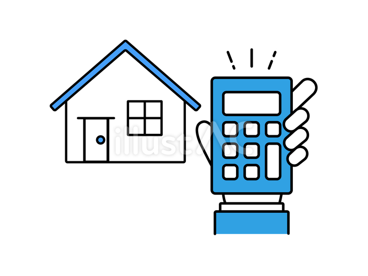 住宅と電卓を持ったビジネスマンの手 家,住宅,マイホームのイラスト素材