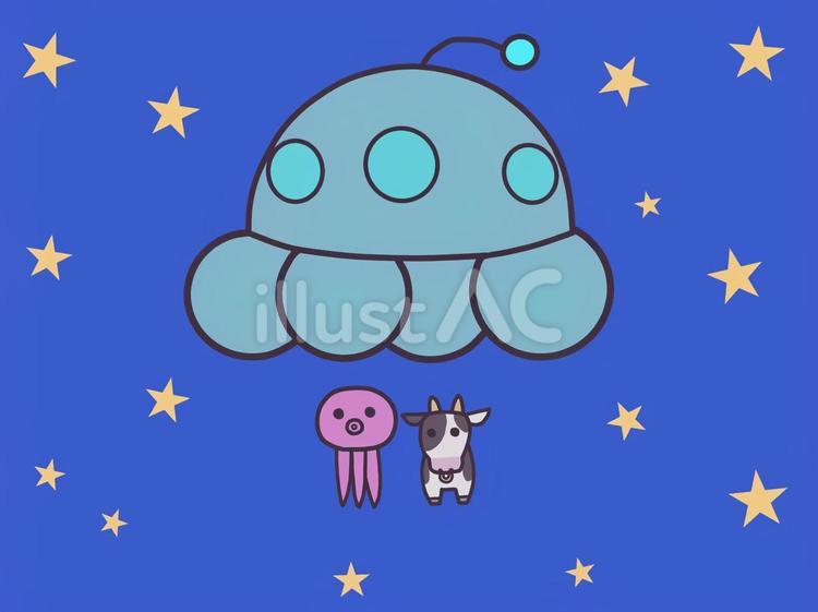 タコ型宇宙人にさらわれる牛 宇宙人,ufo,牛のイラスト素材