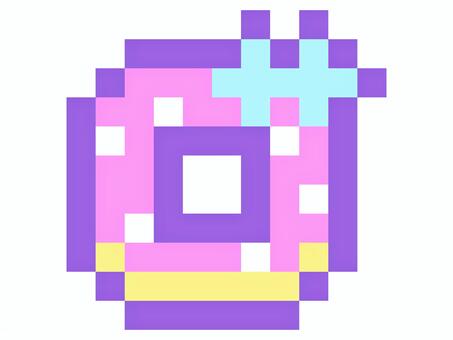 ドット絵のいちごドーナツ(リボン付) ドーナツ,いちご,ストロベリーチョコ,リボン,お菓子,スイーツ,おやつ,デザート,甘い,食べ物のイラスト素材