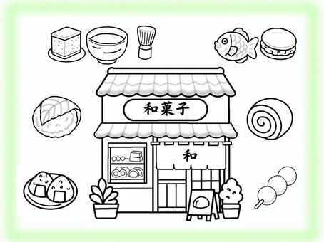 和菓子　０２　ぬりえ ぬりえ,かわいい,和菓子屋さん,和菓子,趣味のイラスト素材