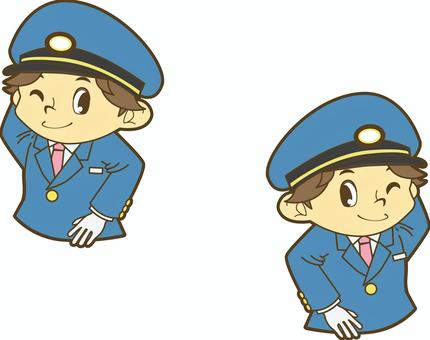 照れる鉄道員 駅員,車掌,運転士,運転手,鉄道員,乗務員,鉄道,新幹線,路面電車,地下鉄のイラスト素材