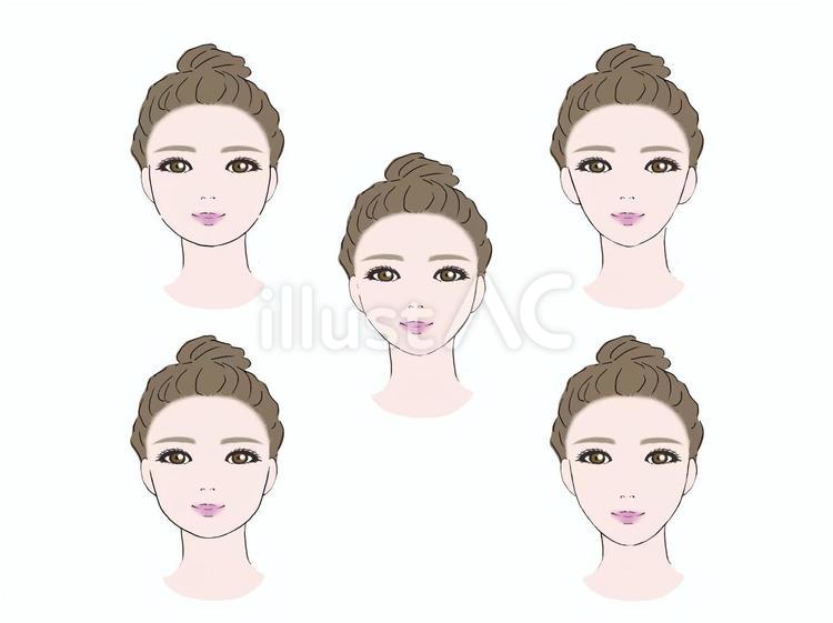 タイプ別　女性の顔型　文字無し 女性,美容,顔型のイラスト素材