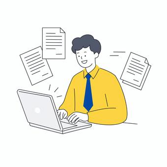 集中してパソコンを作業するビジネスマン 人物,男性,ビジネス,仕事,パソコン,オフィス,集中,作業,書類,タイピングのイラスト素材