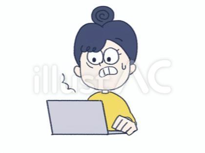 パソコンの前でギョッとする女性