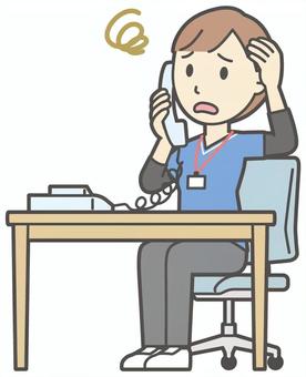  訪問看護師女性-524-全身 電話,困った,訪問看護師,看護師,女性,医療,病院,介護,ナース,在宅看護のイラスト素材