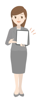 Female office worker with a tablet (whole body), tablet, employee, female, JPG, PNG and AI