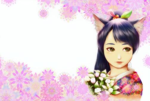 花和少女留言卡, JPG 花和少女留言卡, डिजाइन टेम्पलेट्स, बिल्ली कान, मो, JPG