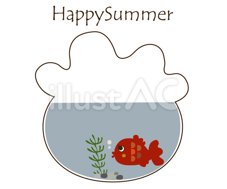 金魚ばち 金魚,金魚鉢,夏のイラスト素材