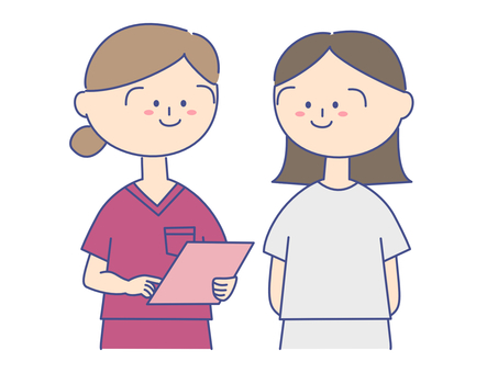 スクラブを着た女性⑦説明する 患者,検診,問診,バインダー,診断書,カルテ,診療所,検査,病院,保険医のイラスト素材