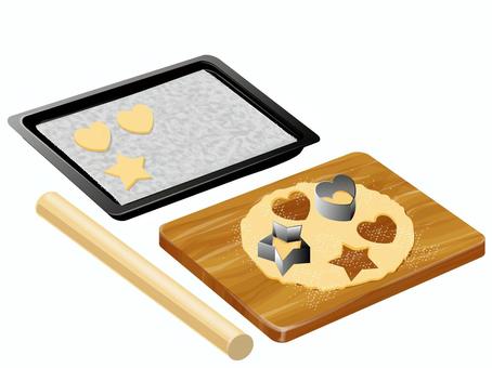 型抜きクッキー 型抜きクッキー 型抜きクッキー,クッキー,お菓子作り,スイーツ,料理,食べ物,クッキー生地,めん棒,まな板,天板のイラスト素材