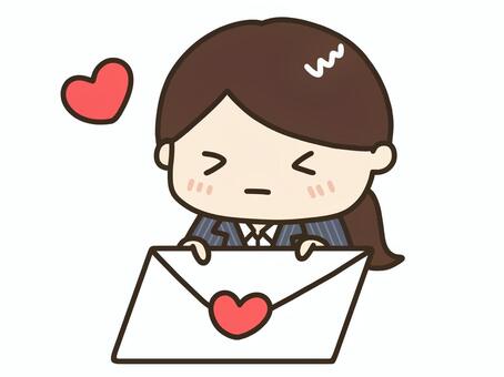 ラブレター(スーツ、ハート) ラブレター,告白,手紙,バレンタイン,２月,スーツ,女性,ol,ゆるい,ゆるかわいいのイラスト素材