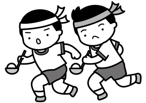 スプーンレース-2c スプーンレース,スプーン競走,競走,競技,運動会,体育,スポーツ,小学生,スプーン,おたまのイラスト素材