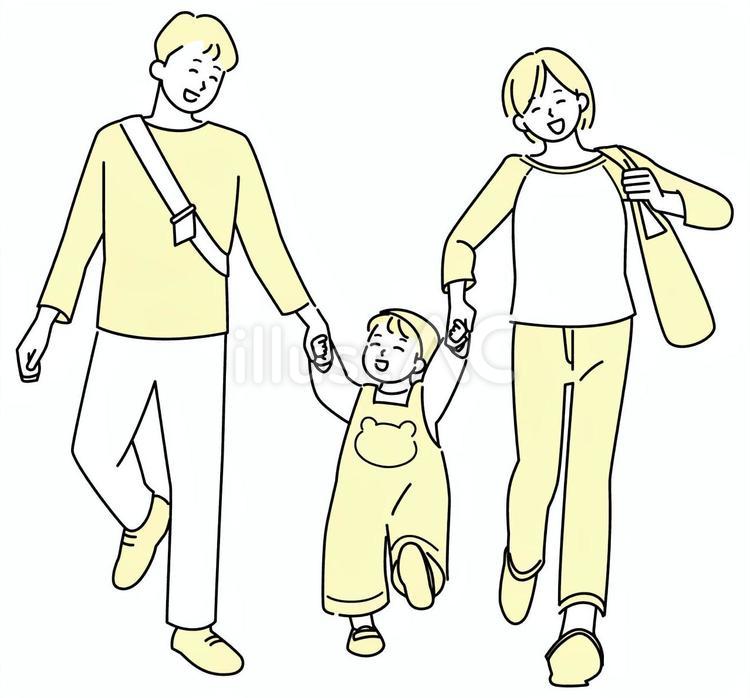 手を繋いで歩く家族 人物,女性,男性のイラスト素材