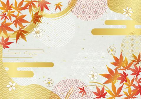 紅葉と和柄背景4120 紅葉,和紙,和柄,背景,秋,壁紙,スペース,装飾,模様,和のイラスト素材
