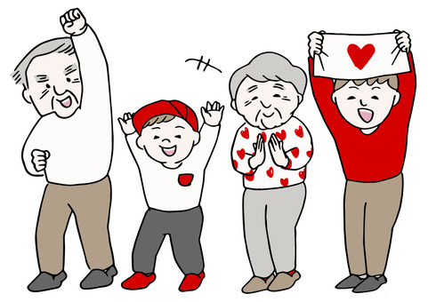 応援する人々-全身−1 人物,老若男女,応援,女性,男性,中高年,中年,子供,若者,高齢者のイラスト素材
