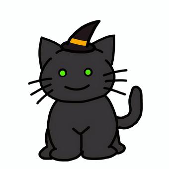黒の帽子を被っているカワイイ黒猫 黒猫,猫,ハロウィン,ハロウィーン,魔女の帽子,帽子,手書き,行事,秋,10月のイラスト素材