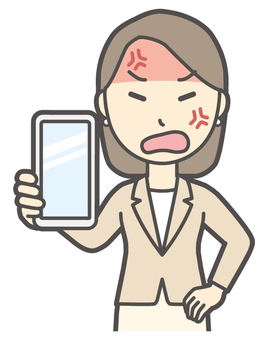 スマホを見せながら怒っているスーツ女性 スマホ,怒る,会社員,女性,スーツ,ビジネス,仕事,ol,人,大人のイラスト素材