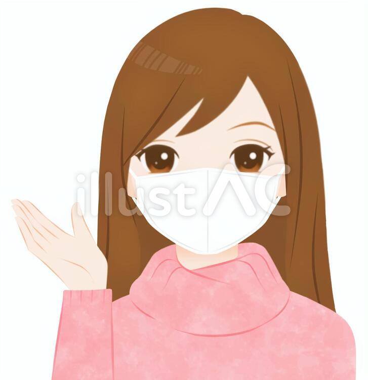 マスクをした女性案内 案内,ジェスチャー,ポーズのイラスト素材