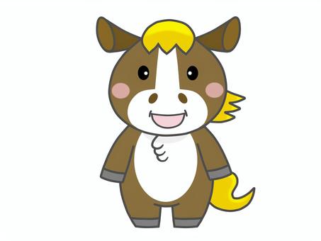 正面立ち姿の可愛いゆるキャラ馬 馬,動物,家畜,ゆるキャラ,三頭身,可愛い,ほのぼの,栗毛,干支,午年のイラスト素材