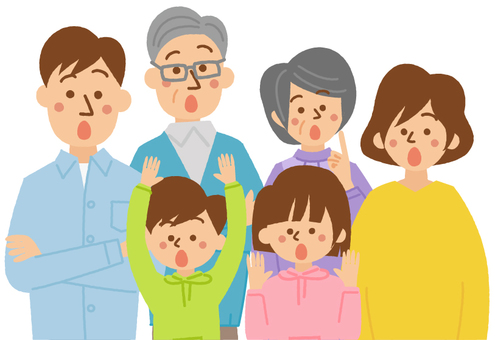 驚く三世代家族 驚く,びっくり,表情,かわいい,人物,カラー,家族,三世代,おじいさん,おばあさんのイラスト素材