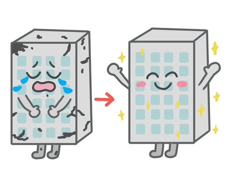 ボロボロ→キレイなビル ボロボロ,ビル,マンション,ピカピカ,メンテナンス,リフォーム,老朽化,壊れる,崩壊,ひびのイラスト素材