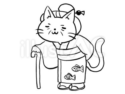 【白黒】おばあちゃん猫【線画】