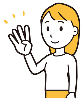  ロングヘア女性(黄)-388-バスト 数字,女性,女の子,人物,かわいい,4,指差し,ハンドサイン,数える,カウントのイラスト素材