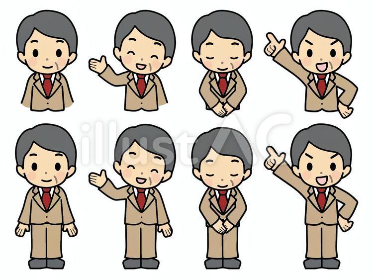 中年スーツ男性＿表情① 男性,ポーズ,表情のイラスト素材