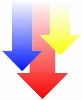 三色三連グラデ矢印下向き 矢印,三連,赤,青,黄,下向き,グラデーションのイラスト素材