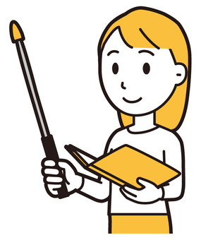  ロングヘア女性(黄)-202-バスト ポインター,女性,女の子,人物,かわいい,ポイント,説明,勉強会,プレゼンテーション,講義のイラスト素材