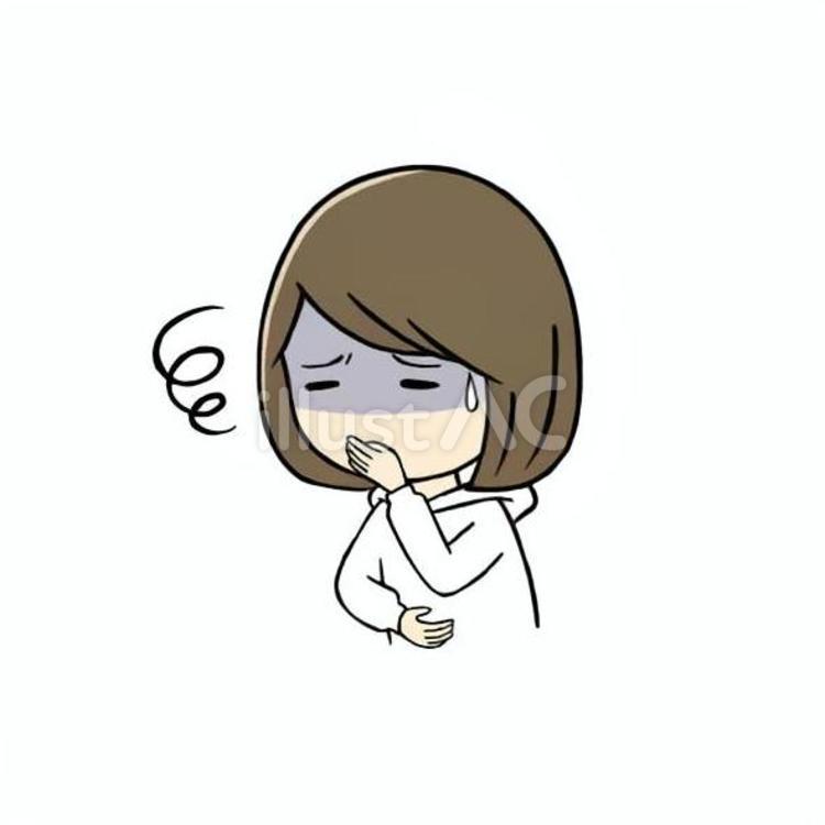 吐き気がして口をおさえる若い女性 吐き気,気持ち悪い,嘔気のイラスト素材