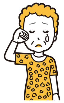  大阪のおばちゃん(黄)-100-バスト 泣く,おばちゃん,大阪,ヒョウ柄,おばはん,中年,女性,関西,派手,おばさんのイラスト素材