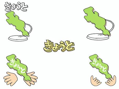 きょうと 京都,文字絵,地図,オブジェ,種類,セット,pop調,手描き,挿絵,ワンポイントのイラスト素材