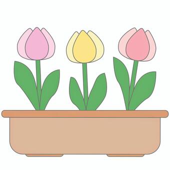 植木のチューリップ（線あり） 植木,チューリップ,花壇,ガーデニング,花,趣味,単品,イラスト,素材,シンプルのイラスト素材