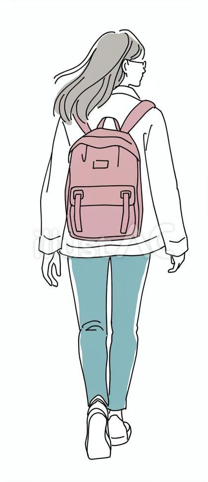 リュックを背負って歩く女性の後ろ姿