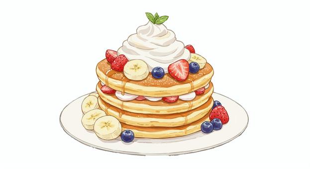 フルーツパンケーキ パンケーキ,ハワイ,ホットケーキ,ケーキ,いちご,ブルーベリー,バナナ,ホイップ,生クリーム,はちみつのイラスト素材