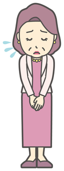  お金持ちマダム-030-全身 謝る,謝罪,おばさん,中年,女性,富裕層,マダム,裕福,お金持ち,ミセスのイラスト素材